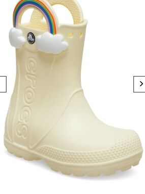CROCS Kids Cream Rain Boot with Rainbow Handle